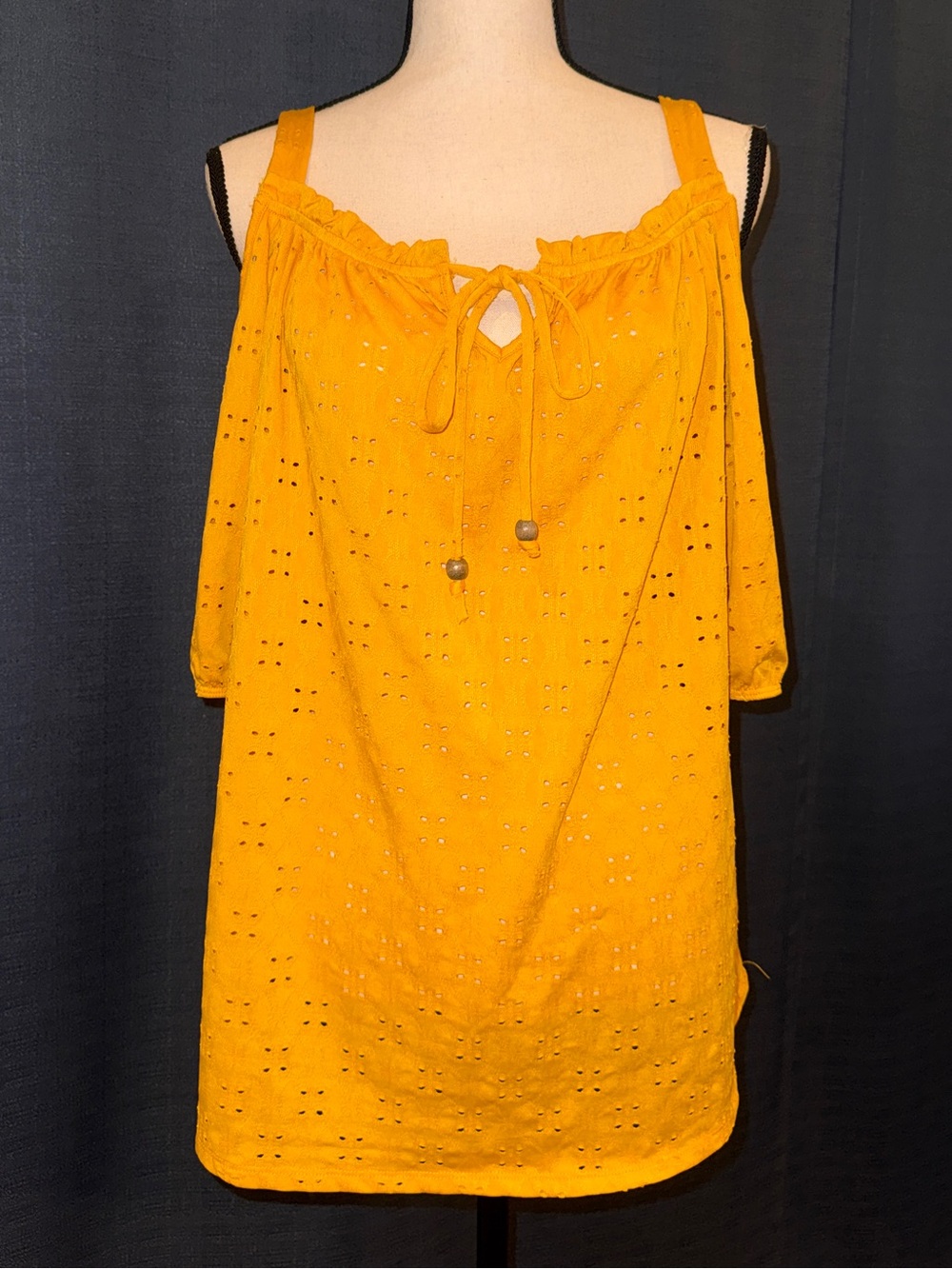 Naif Cold-Shoulder Marigold Yellow Eyelet Top, size XL